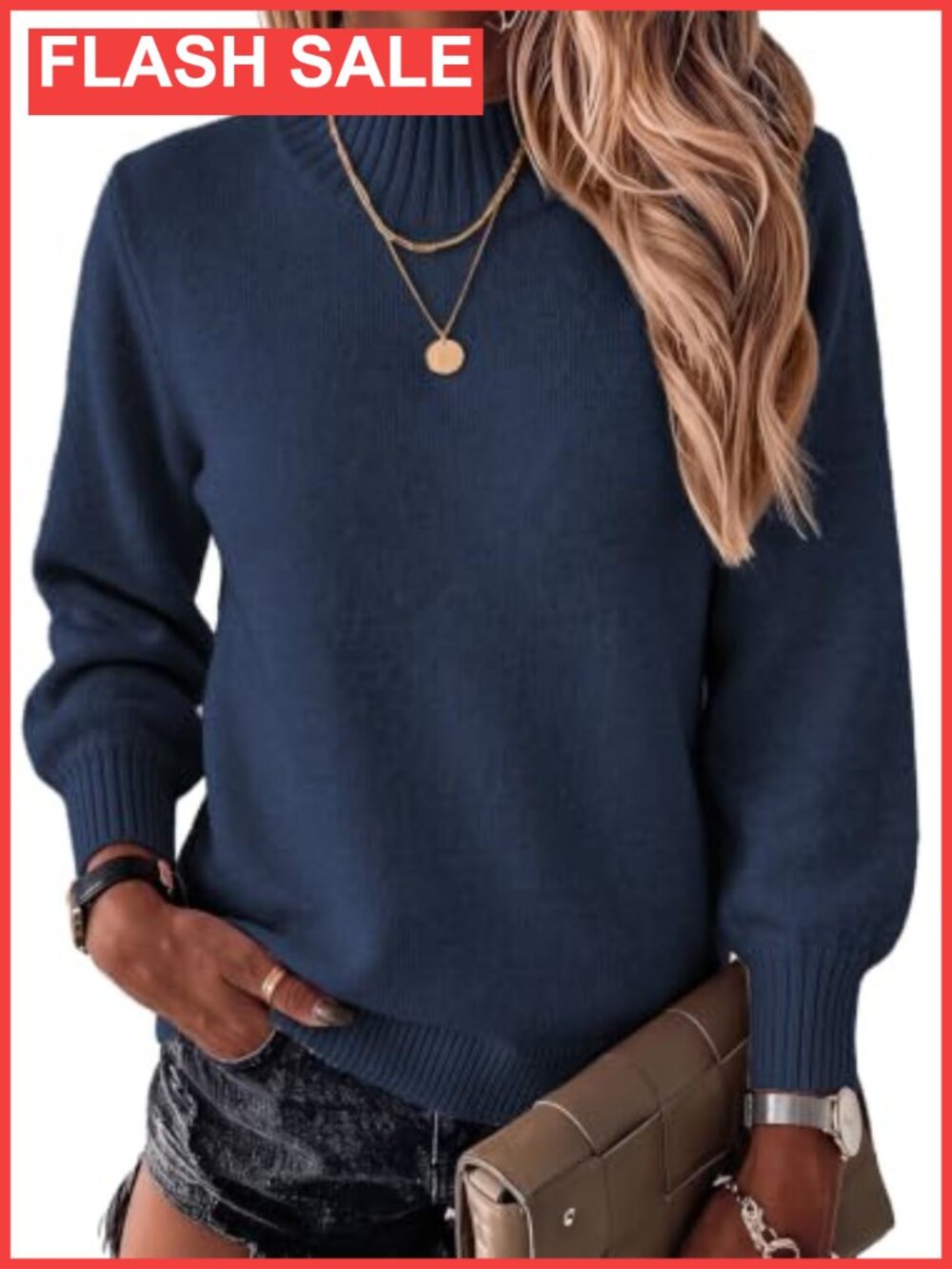SHEWIN Women's Knit Mock Neck Long Sleeve Sweater Pullover
